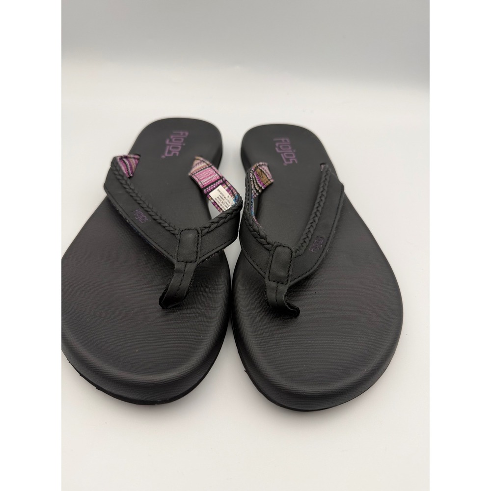 Flojos Womens Black Braided Thong Sandals Woven Fabric Lining Size 8